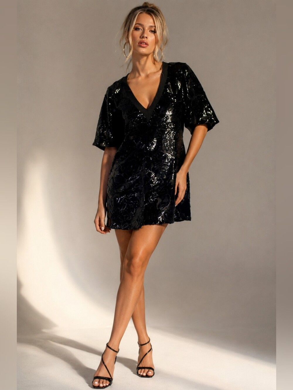 Traffic People Velvet Oversized Dress in Black